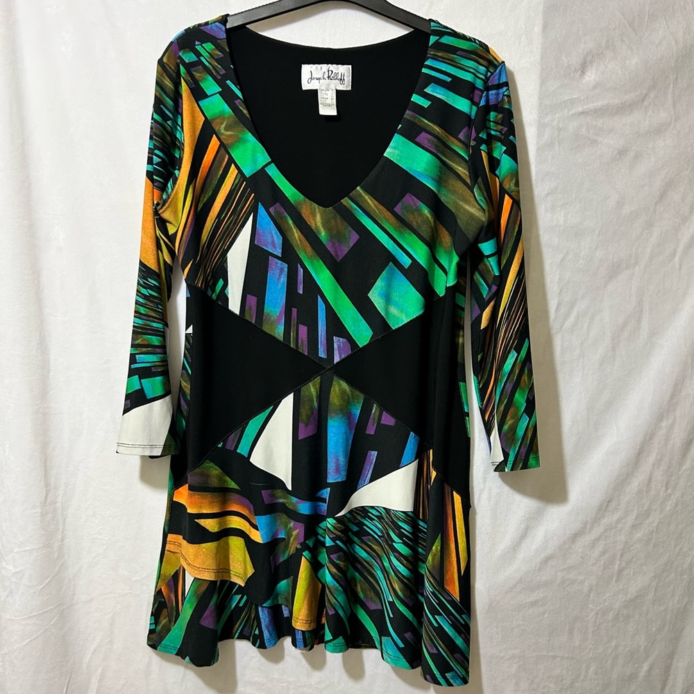 Joseph Ribkoff Women’s Multicolour Tunic, V-Neck, Layered Hem. Size 10
